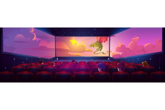 Download Empty Movie Theater Hall with Panoramic Screen - Premium Resources